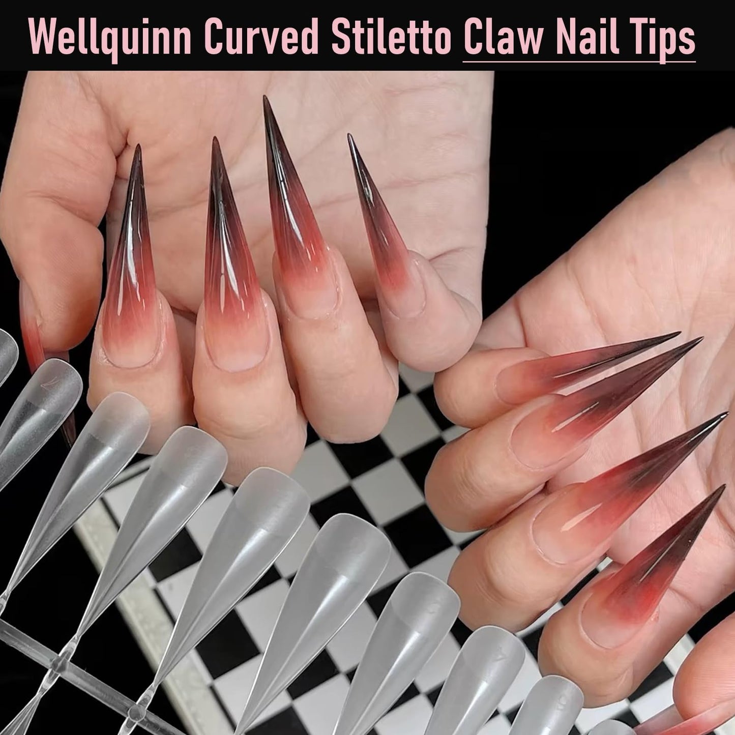 Wellquinn 300 Pcs Long Curved Stiletto Nail Tips Full Cover Eagle Claw Press on Nails, XXL Dragon Claw Sculptural Fake Acrylic Nails Cat Claw False Nail Tips for Nail Art Design 15 Sizes Q44