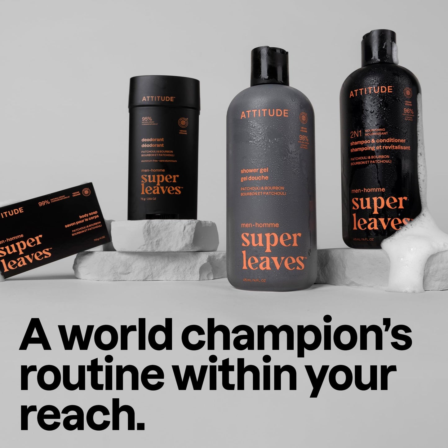 ATTITUDE Men's Shampoo and Conditioner 2-in-1, Nourishing For Dry Hair and Scalp, With Panthenol and Ginseng, 97% Natural Origin Ingredients, EWG Verified, Patchouli & Bourbon, 14 Fl Oz