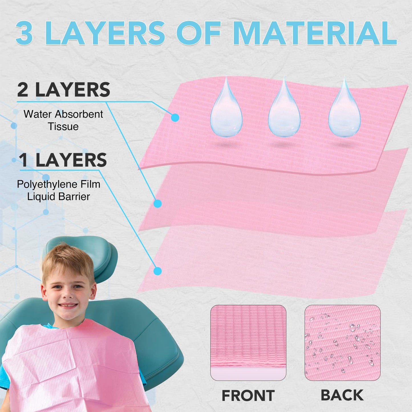 160 Pack Disposable Dental Bibs 13"x18", 3-Ply Waterproof Tattoo Bibs Sheet for Nail Salon, Dental Clinic, Feeding, Tattoo Shop (Pink)