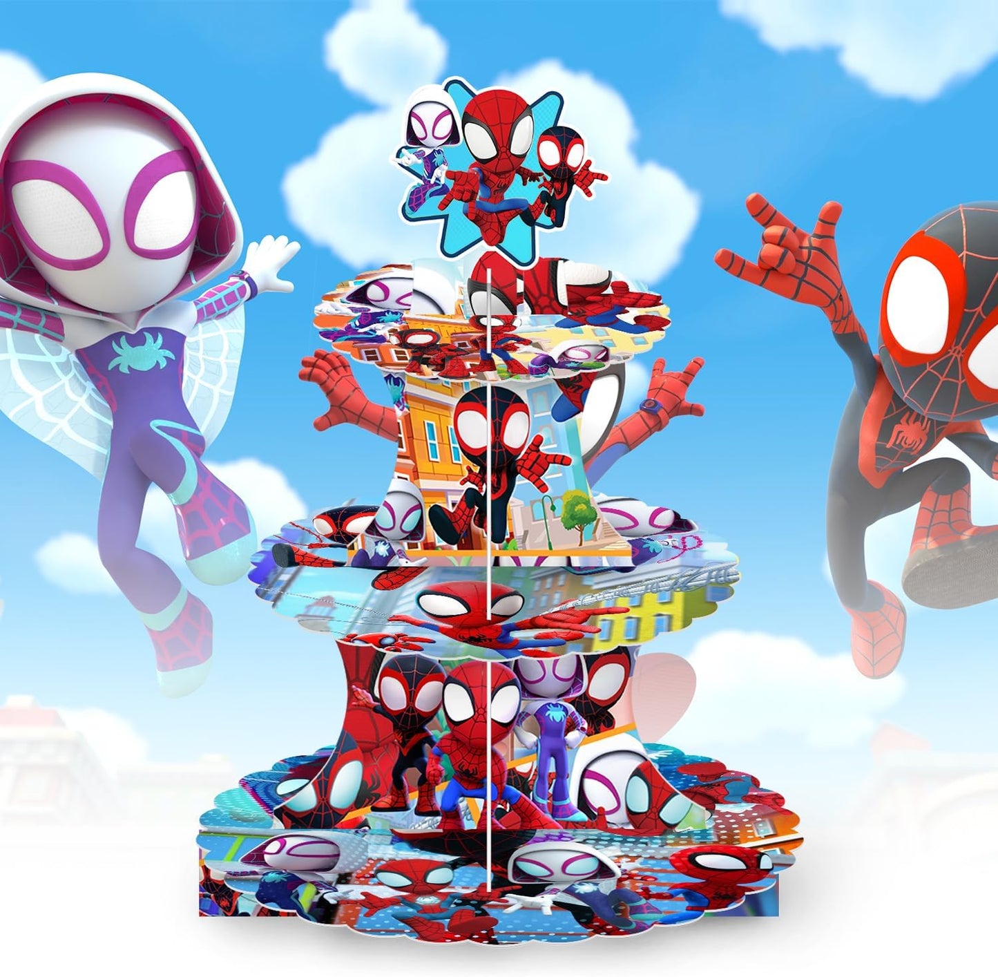 Spider-Themed Party Supplies - 3-Tier Cupcake Stand for Halloween Birthday Decor | Fun Spider Design