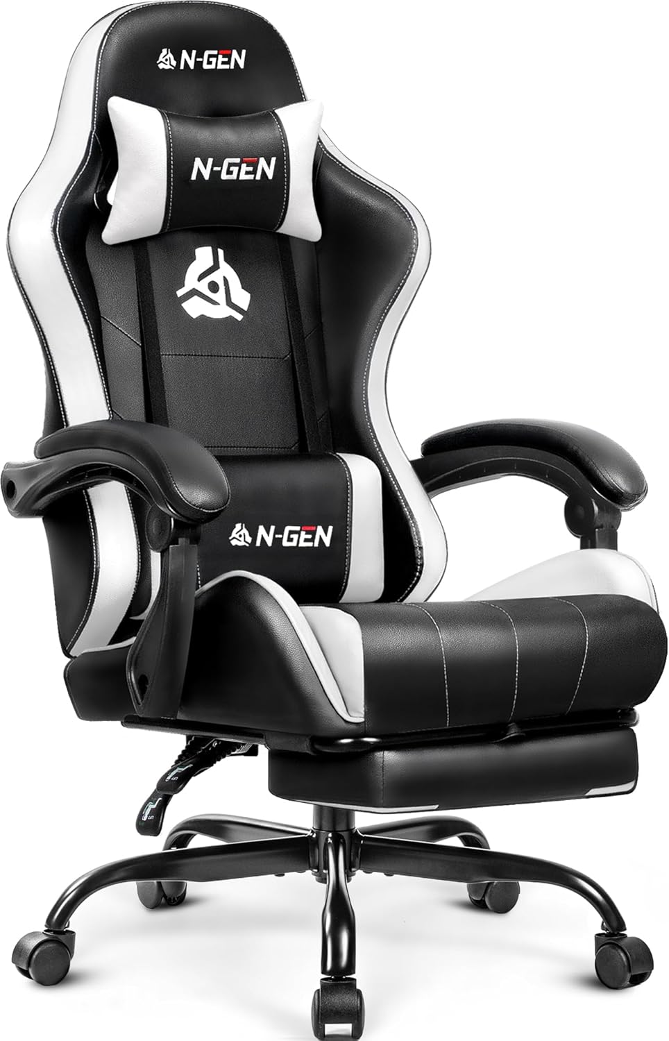N-GEN Gaming Chair - Ergonomic Video Gaming Chair with Footrest & Lumbar Support | Adjustable High Back in Carbon Black