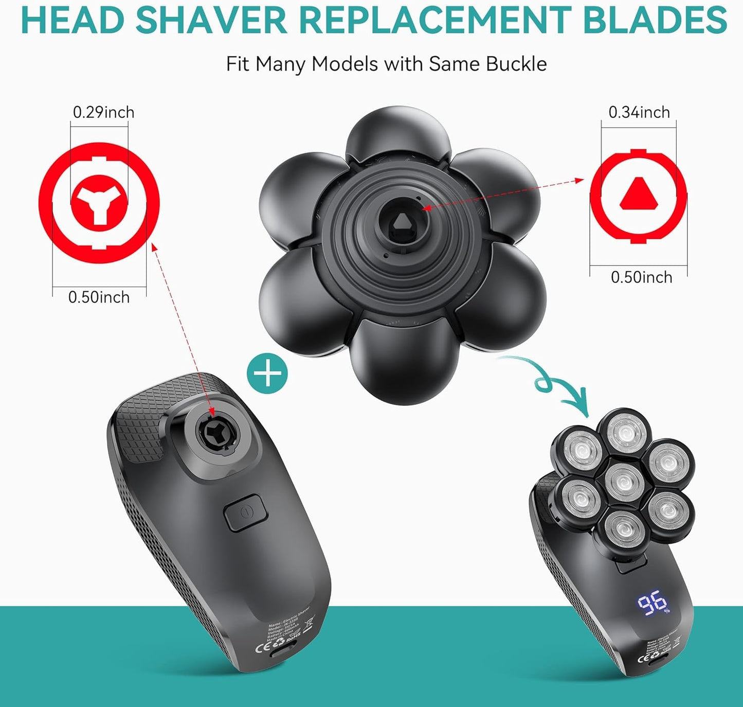 kensen 7D Head Shaver Replacement Head - Electric Shaver Replacement Head 7 Heads for Bald Men Wet and Dry Compatible Many Models Waterproof Head Razor