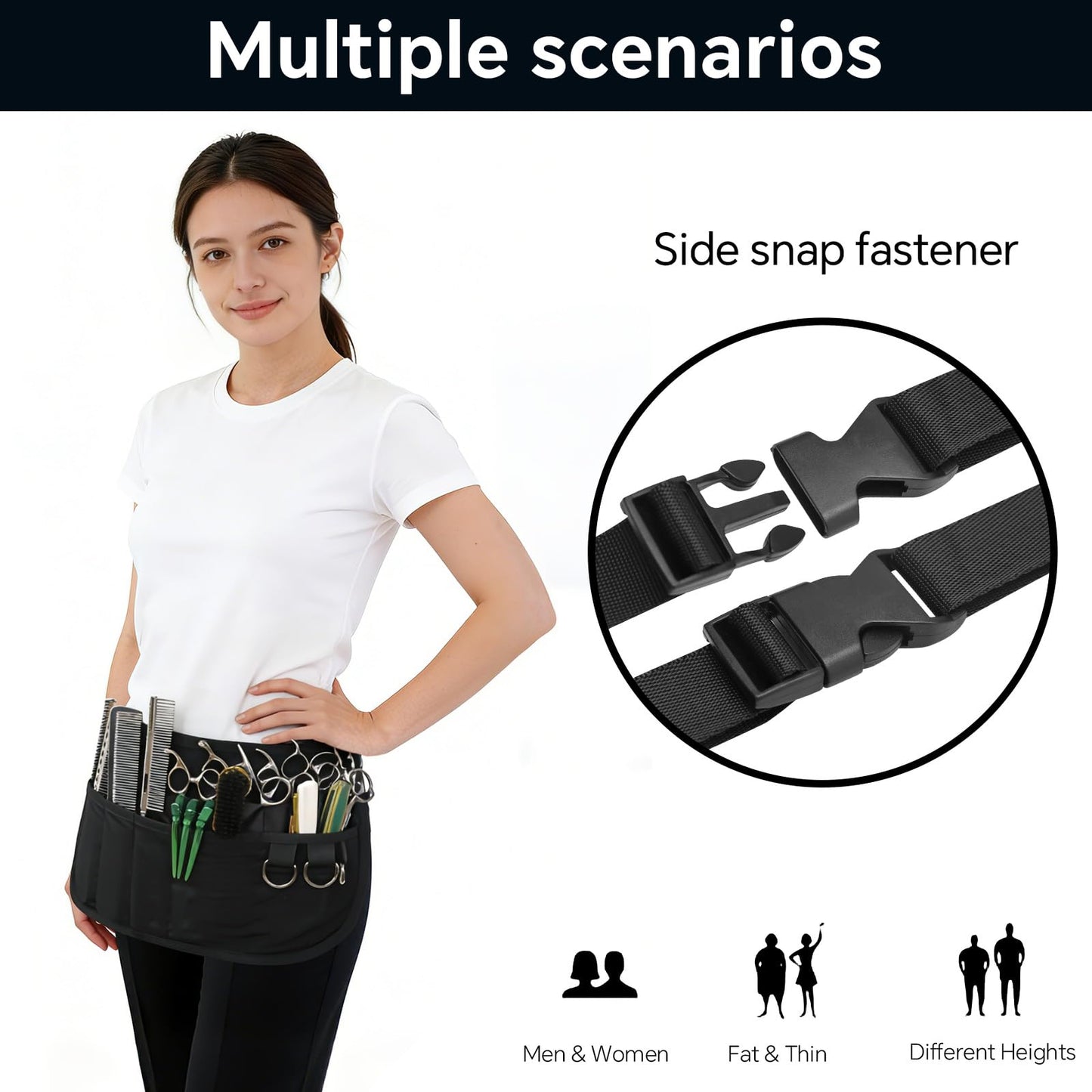 Barber Apron with 13 Pockets, Multi-Functional Work Apron Cape for Hairdressing, Stylist Apron for Organizing Hairdressing Supplies, for Women Men, Salon, Kitchen, Gardening(15.5 x 8.5 Inch)