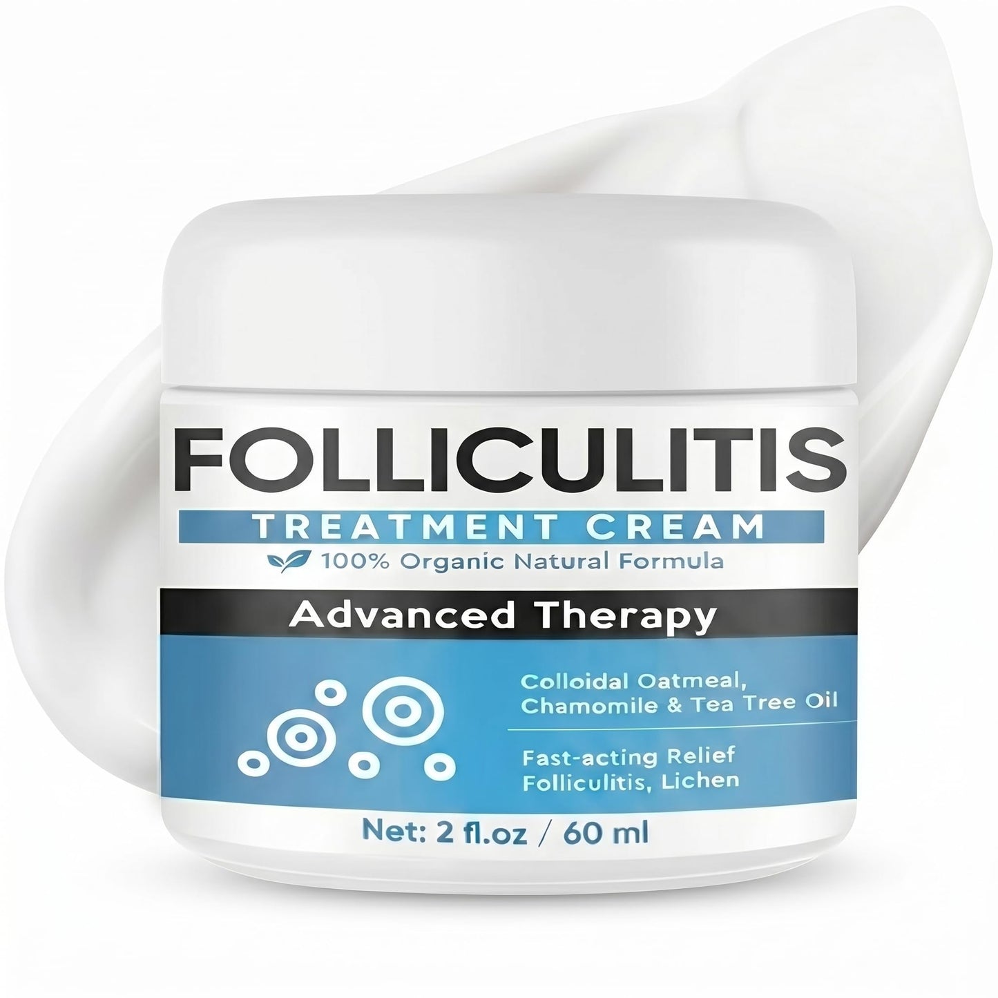 Folliculitis Treatment Cream, for Body Scalp and Face, Natural Soothing Cream for Itching Redness and Bumps, Refreshing Hair Follicle Care with Tea Tree Oil, Non-Greasy Fast Absorbing, 60 ML
