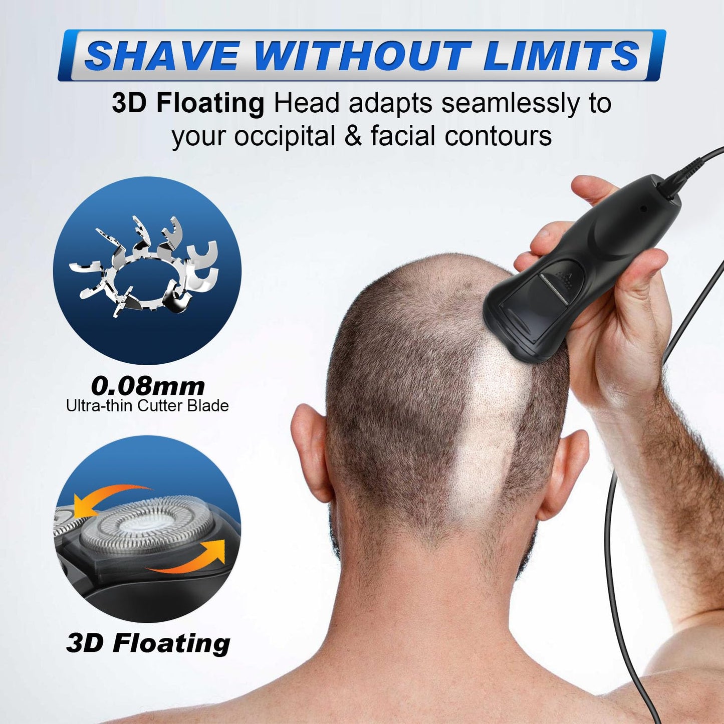 BlueFire Head Shaver for Bald Men, Corded 3D Electric Rotary Shavers with Pop-up Trimmer,Bald Head Close Shaver for Men, Rotary Shaver Electric Dry Shave (Yellow)