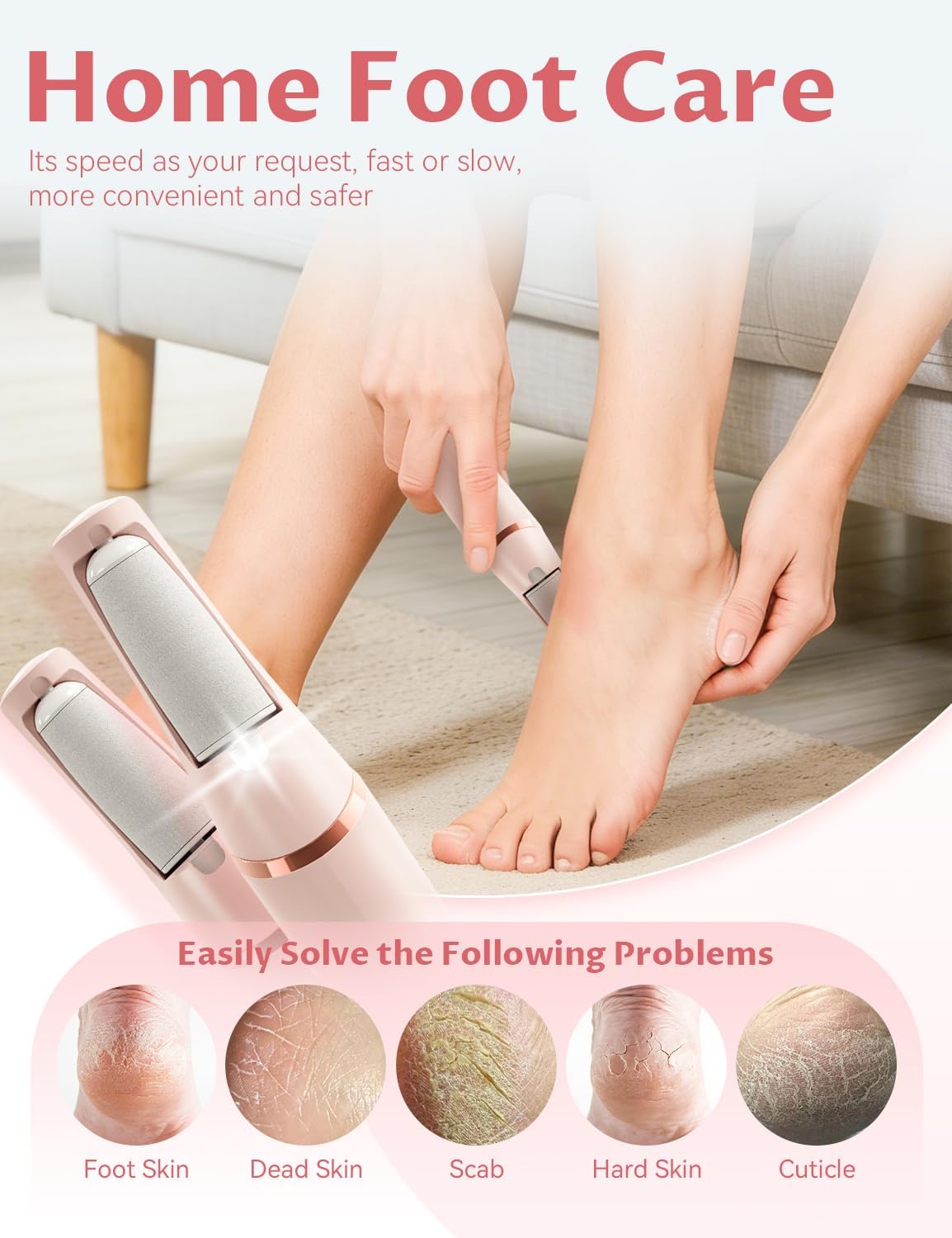 Electric Callus Remover - Upgraded 3rd Generation Foot File with 2 Speeds for Dry, Cracked Skin | Pink
