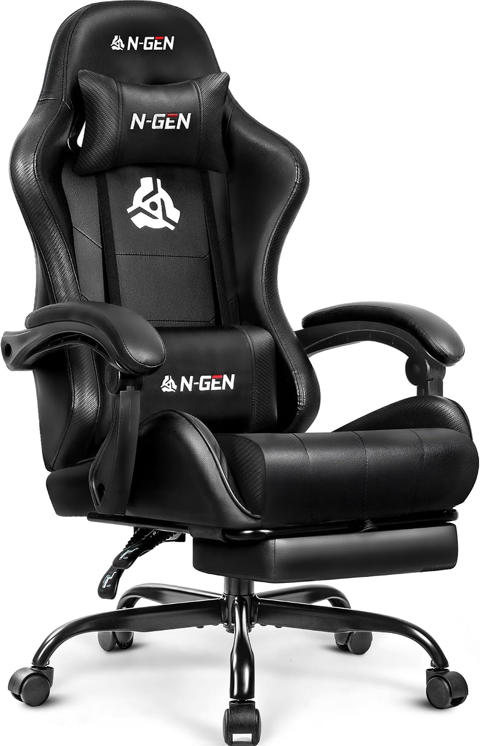 N-GEN Gaming Chair - Ergonomic Video Gaming Chair with Footrest & Lumbar Support | Adjustable High Back in Carbon Black