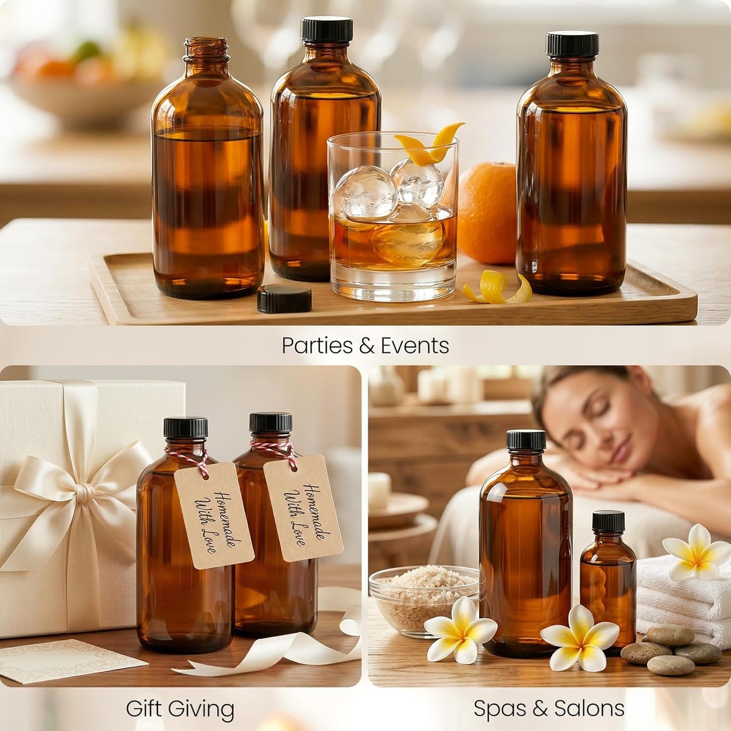 15oz Amber Glass Bottles - 16 Pack Boston Round with Airtight Caps for Extracts, Kombucha & Herbal Liquids