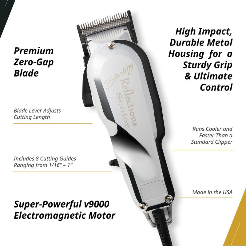 Wahl Professional Reflections Senior Clipper, V9000 Motor Corded Electric Hair Clipping Tool, Adjustable Taper Lever, Metal Housing