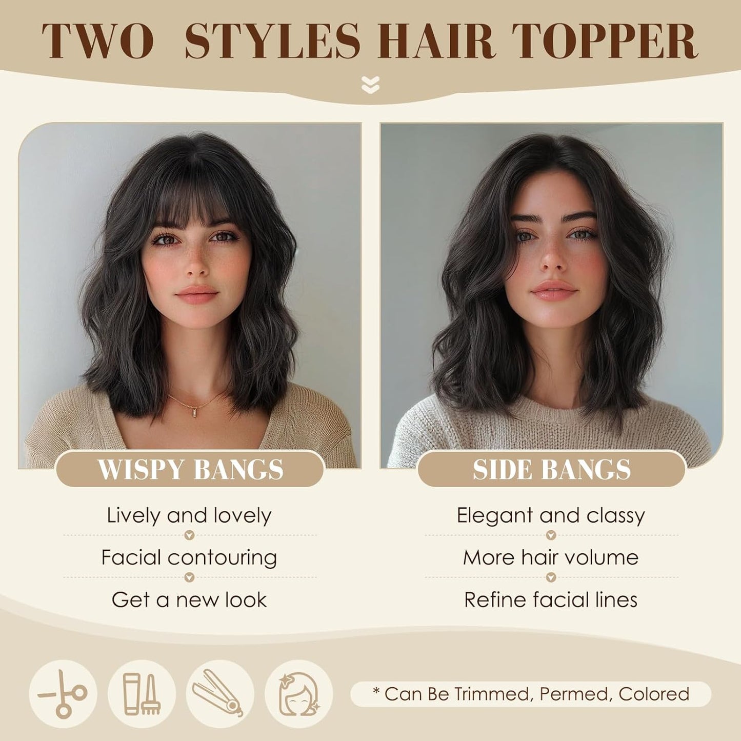 Dark Brown Human Hair Toppers for Women - 360° 3D Clip-In Short Hairpieces | 12 Inch
