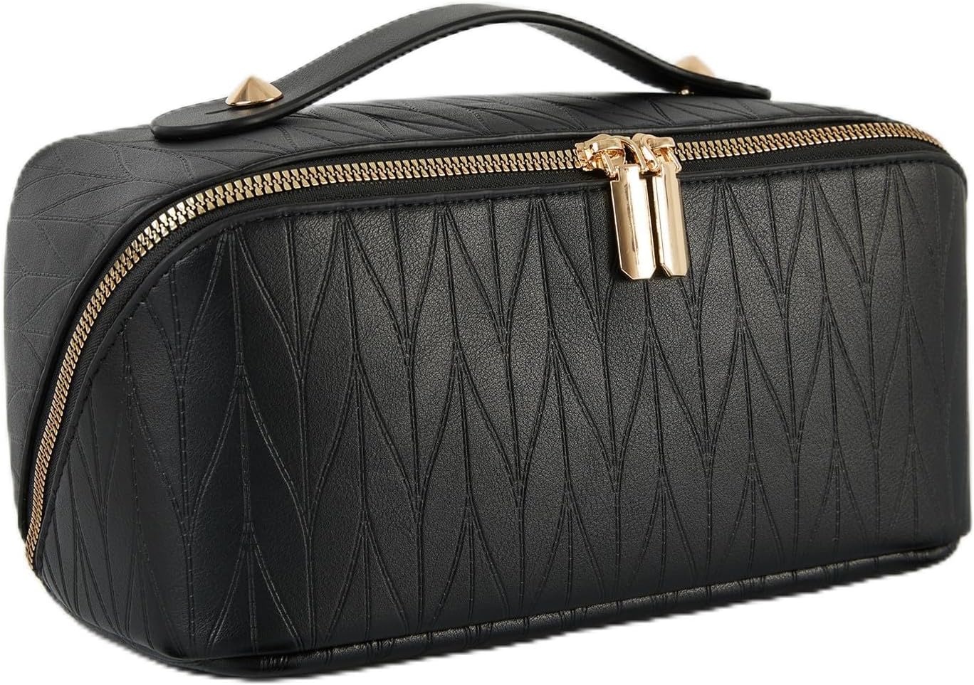 Large Capacity Travel Makeup Bag - Waterproof Cosmetic Organizer with Compartments | Black
