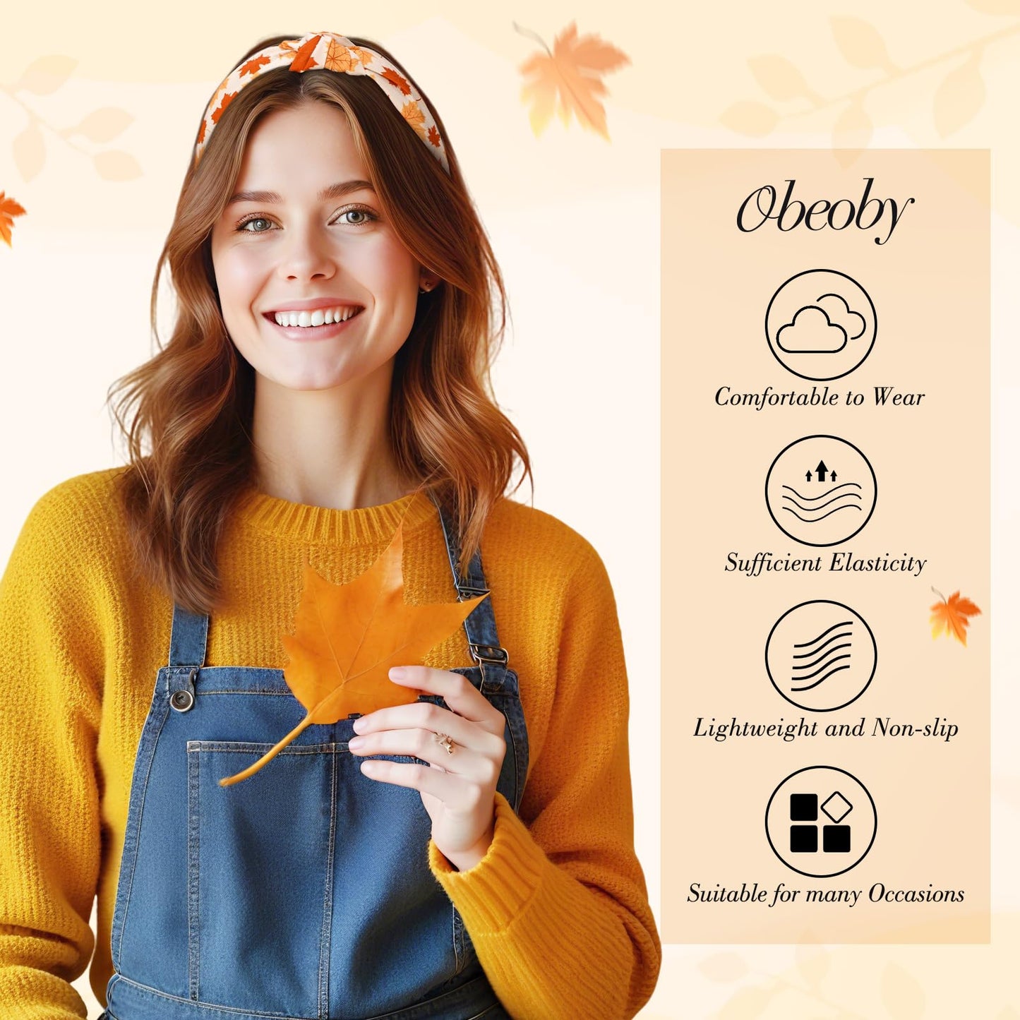 obeoby Fall Headbands for Women, Thanksgiving Knotted Headband Holiday Hairbands for Women Girls Autumn Festive Gift