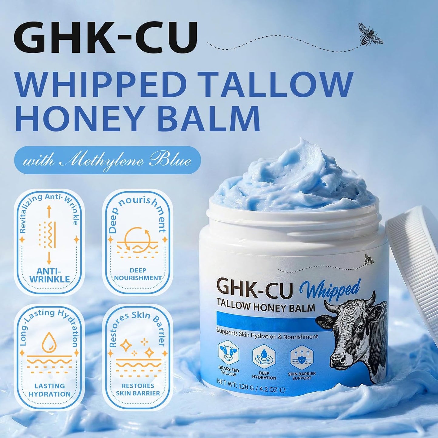 GHK-Cu Copper Peptide Cream - Deep Moisture Balm with Manuka Honey & Vitamin E | 4.2 oz for Face & Body