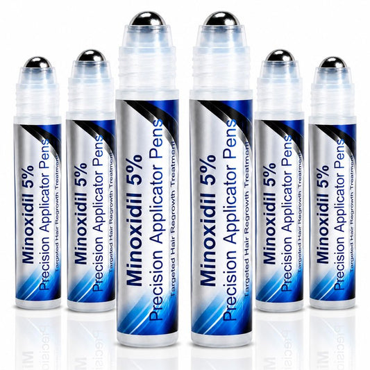 Minoxidil 5% Hair Growth Serum Roll On, Precision Applicator Pens for Men & Women, Topical Hair Regrowth Treatment, Targeted Scalp Application, Easy Dosage Control, 6 Pens x 30 mL