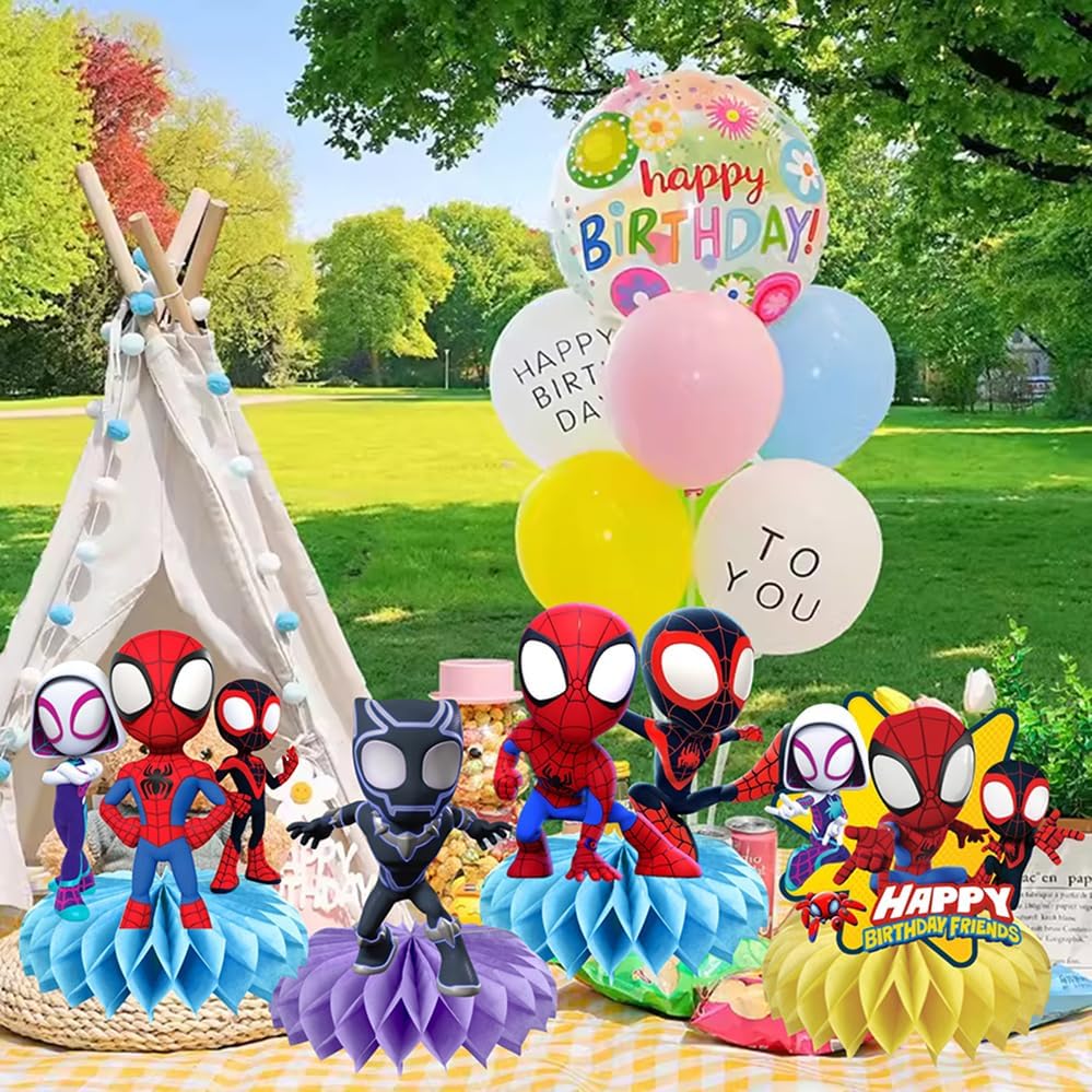 Spider Honeycomb Table Centerpiece - 8Pcs Cartoon Birthday Party Decorations for Kids