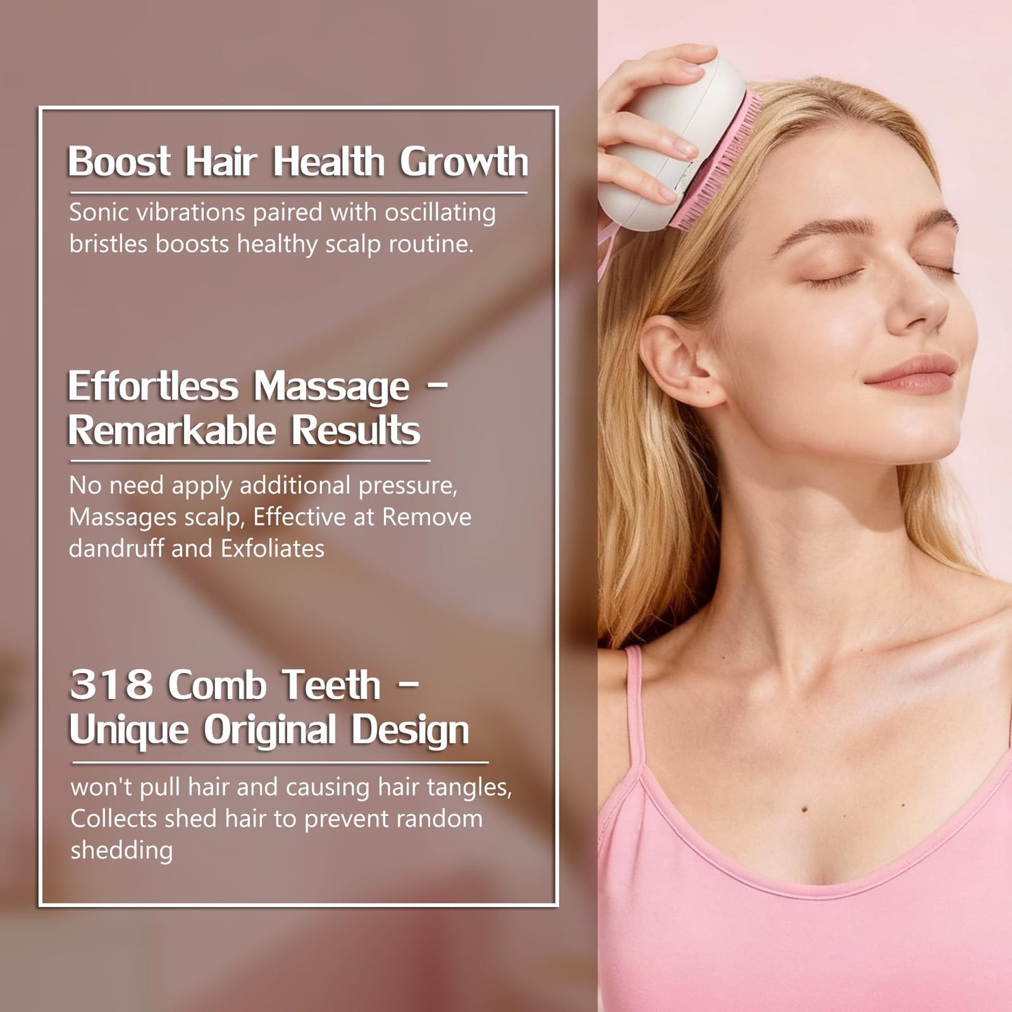Chmilis Scalp Massager Hair Growth - Electric Head Massager Brush - Unique Birthday Gifts for Women - Sonic Vibration Comb for Stimulating Follicles - Relax Scalp Stress for Mom - Pink