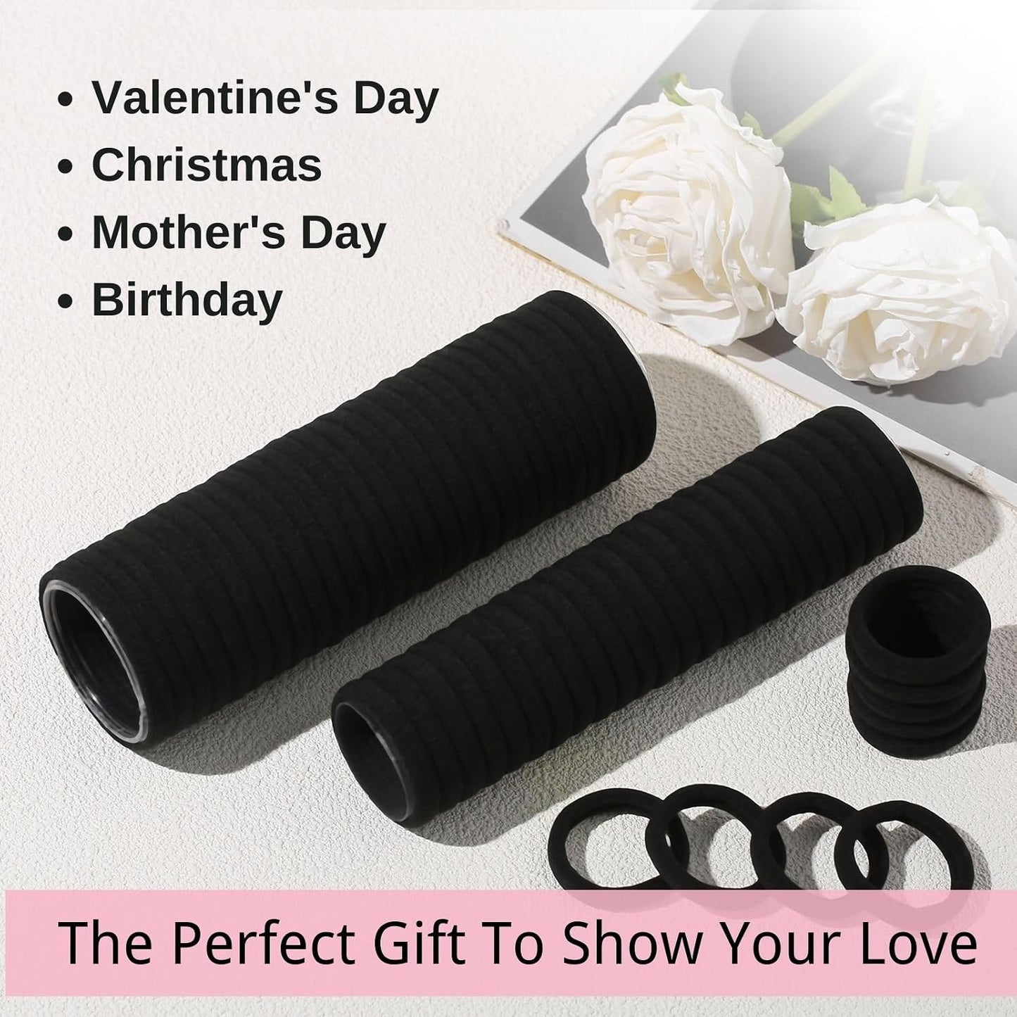 120PCS Black Hair Ties for Thick Hair - Seamless No Damage Elastic Ponytail Holders | Bulk Nylon Hair Bands for Women