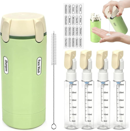 Travel Toiletry Dispenser Set - 4 Pack 30ML Refillable Leak-Proof Bottles for Shampoo & Shower Gel | Green