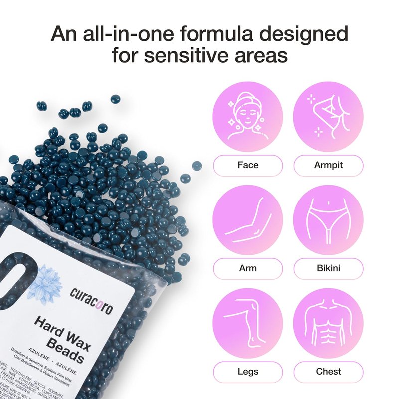 Curacoro Waxing Essentials - Hair Removal Products for Full Body Waxing on Face, Body, Brazilian, Bikini, Legs, Underarms, Skin-Friendly Wax Beads for Women & Men