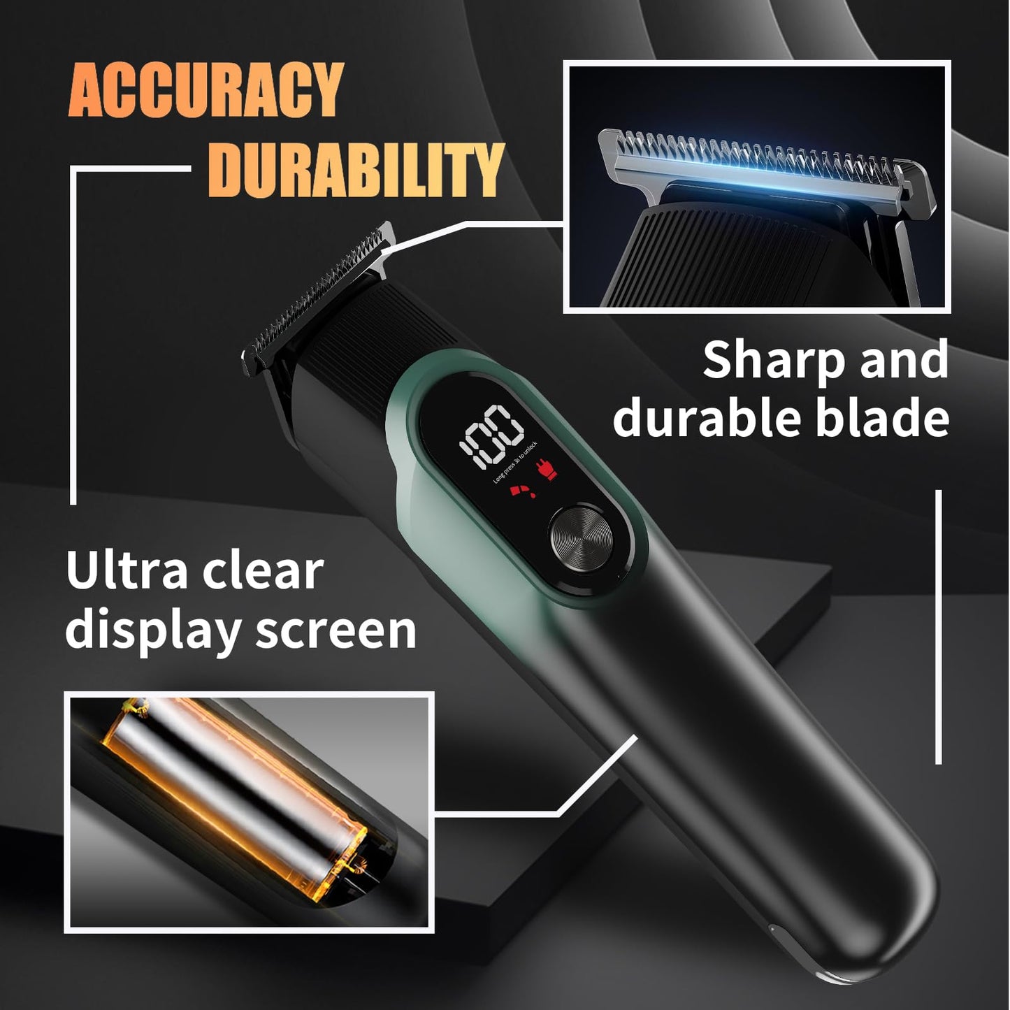 RUIBO Beard Trimmer for Men, 5-in-1 Cordless Hair Clipper Kit with Foil Razor, Waterproof Body, Nose & Ear Groomer, Precision Trimming for Beard, Hair & Body Care (Green)