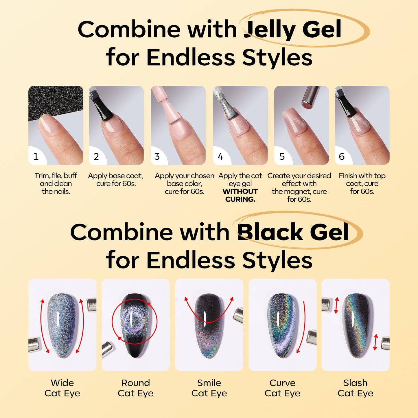 Modelones Nude Cat Eye Gel Nail Polish - 9D Holographic Gold Glitter & Pink Shimmer | 15ML Soak Off UV Formula