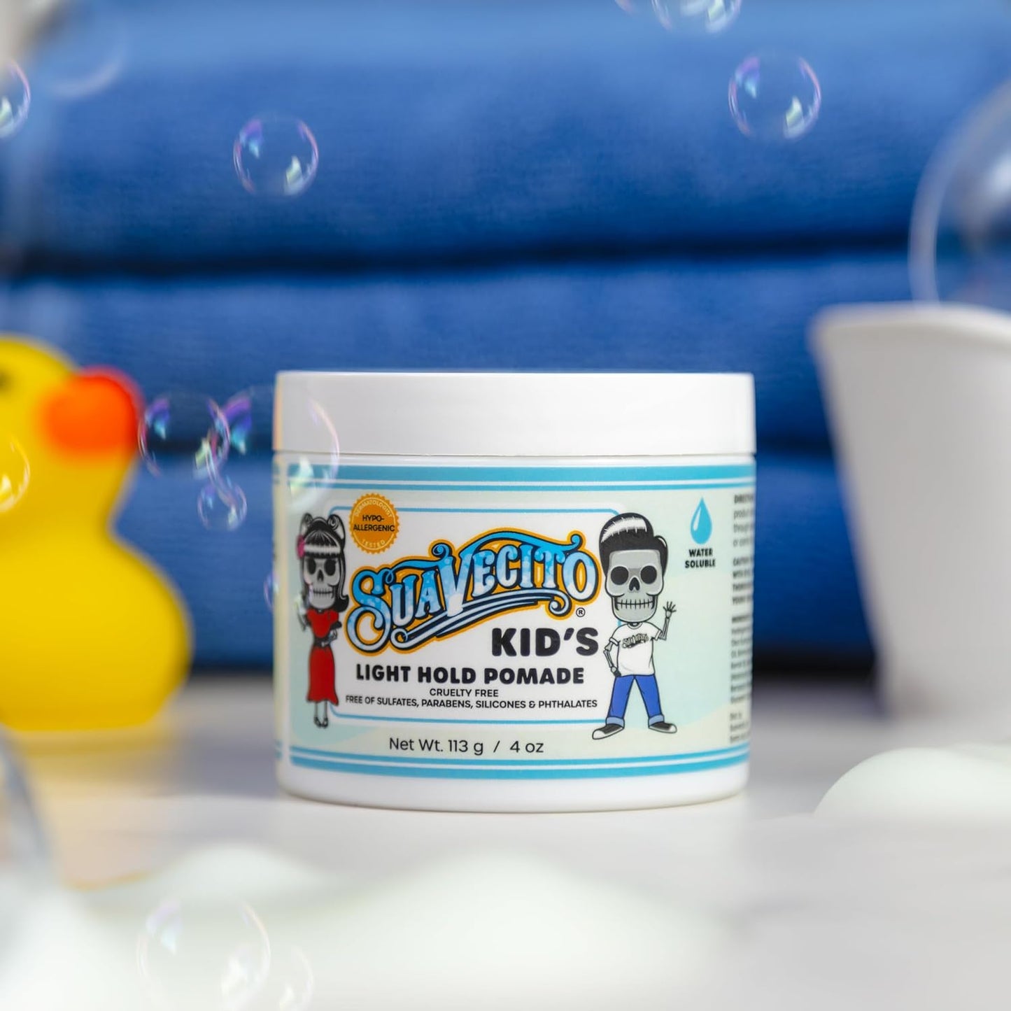 Suavecito Kid's Pomade - Calming Chamomile Scent, Light Hold | 4 oz Water-Based Hair Gel, Hypoallergenic Formula