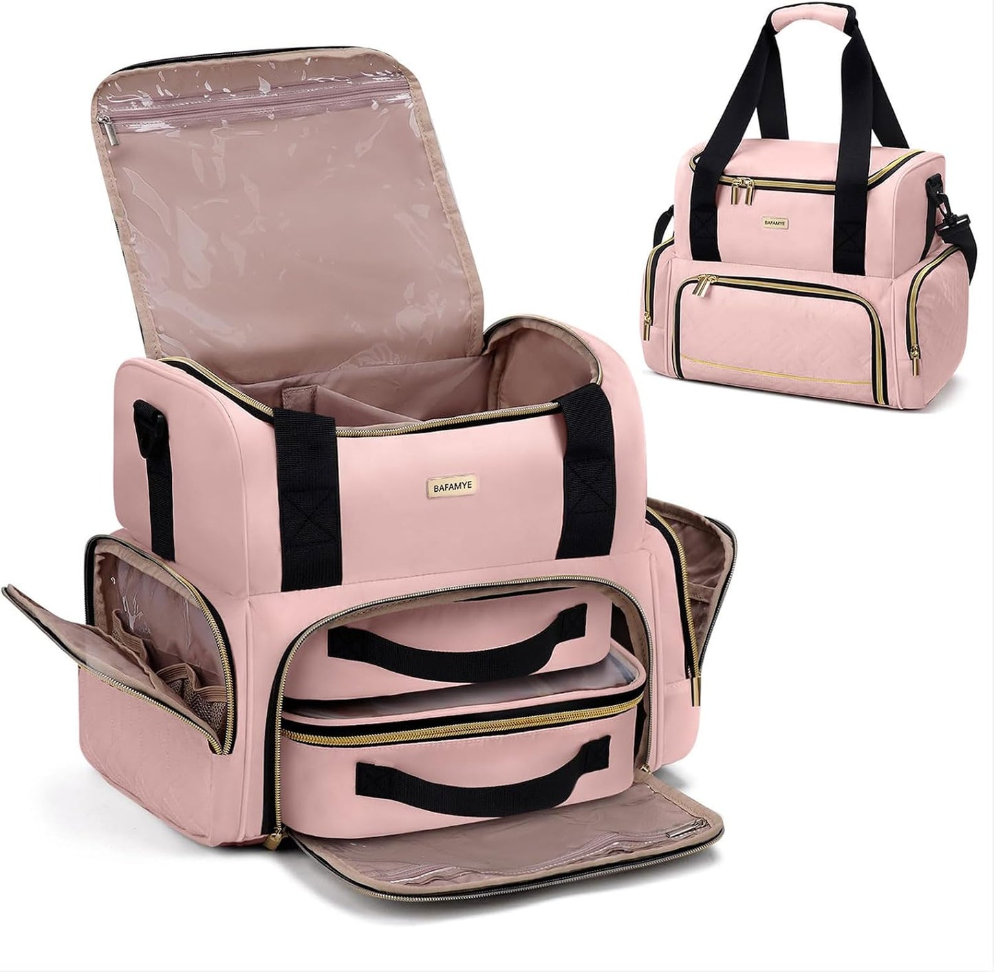 Large Makeup Cosmetic Bag - Double Layer Travel Organizer with 2 Removable Cases | Stylish Toiletry Bag for Women