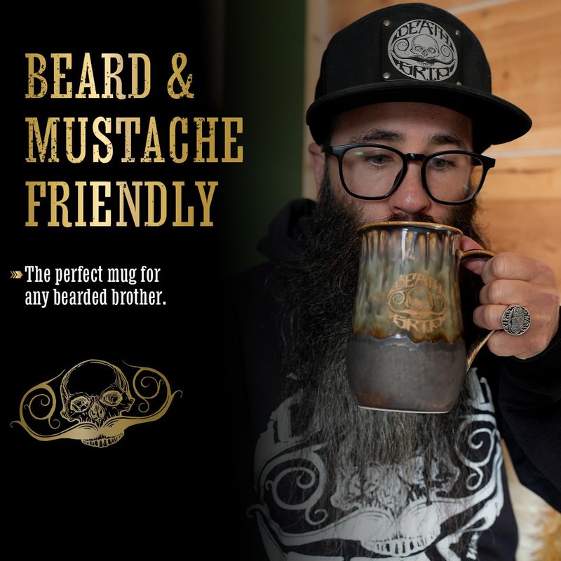THE VINTAGE GROOMING CO. Right Handed Defender Mustache Guard Mug | Keep Your Mustache Dry When Drinking | Handmade 16 oz Capacity