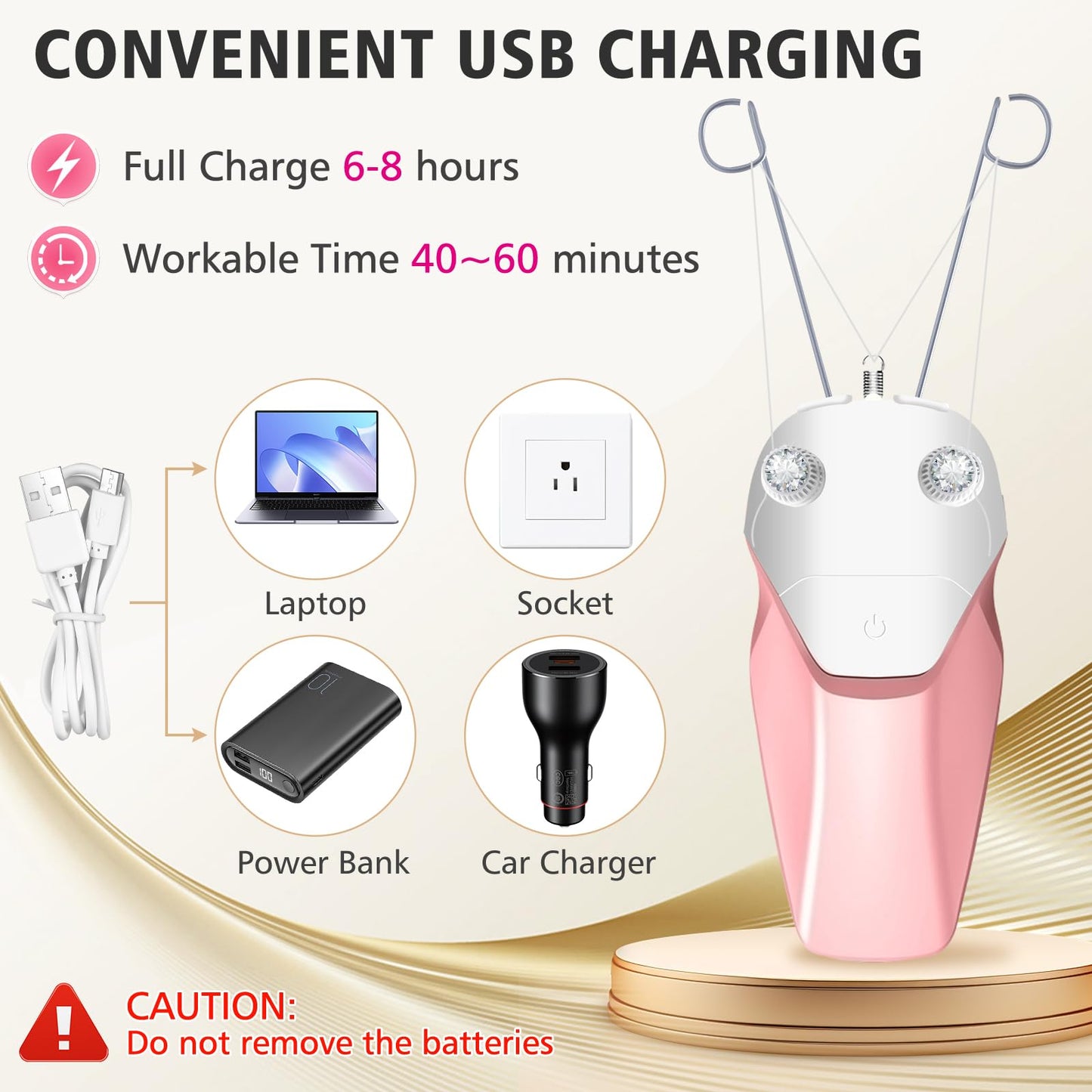 WAYCOM Facial Threading Hair Removal for Women, USB Rechargeable Electric Hair Removal Device - Threading Epilator Face Razors for Women, Chin, Lip, Arms, Legs, Cotton Thread & Pearl Powder Included