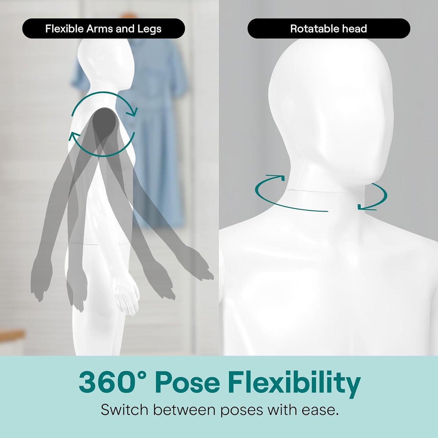 SereneLife Male Mannequin - Full Body Dress Form with Adjustable Stand | 74" Height, Detachable Head & Hands