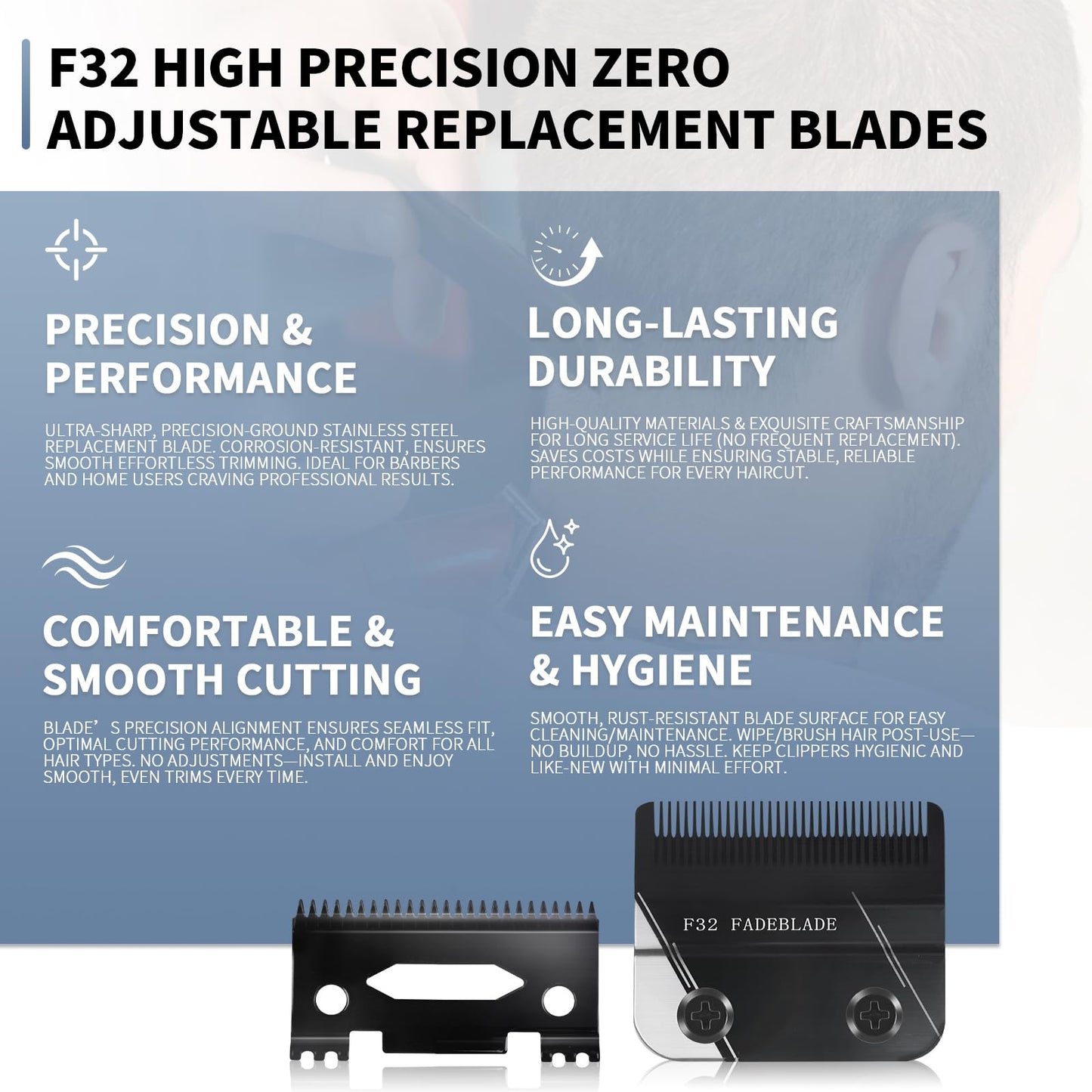 F32 Professional Fadeout Blade, High Precision Zero Adjustable Replacement Blades,Compatible with Wahl 5 Star Vapor Clipper (1 Pack)