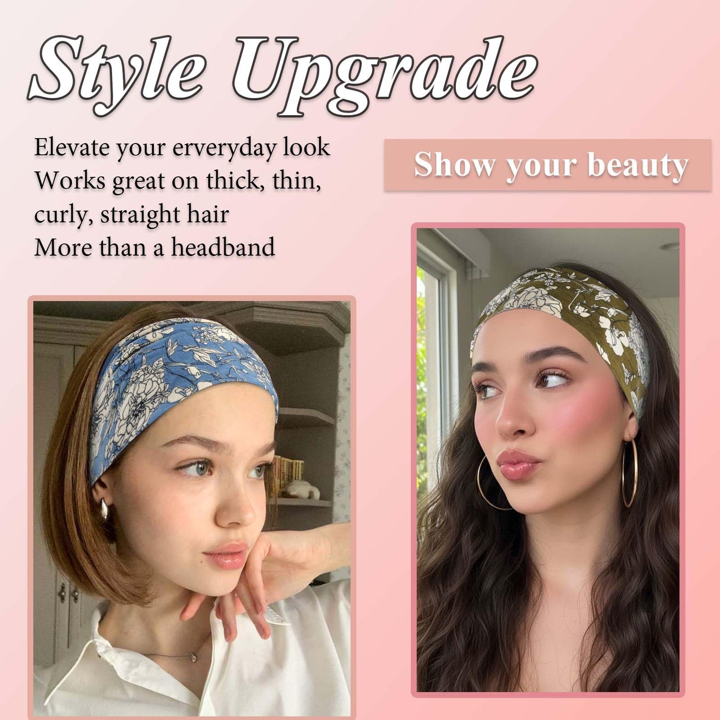 FARSYOD Boho Headbands For Women Wide Floral Hairbands Fashion Knotted Head Wraps Soft African Turban Band for Girls Ladies NonSlip Stretchy Workout Yoga Daily Life 4 Pack