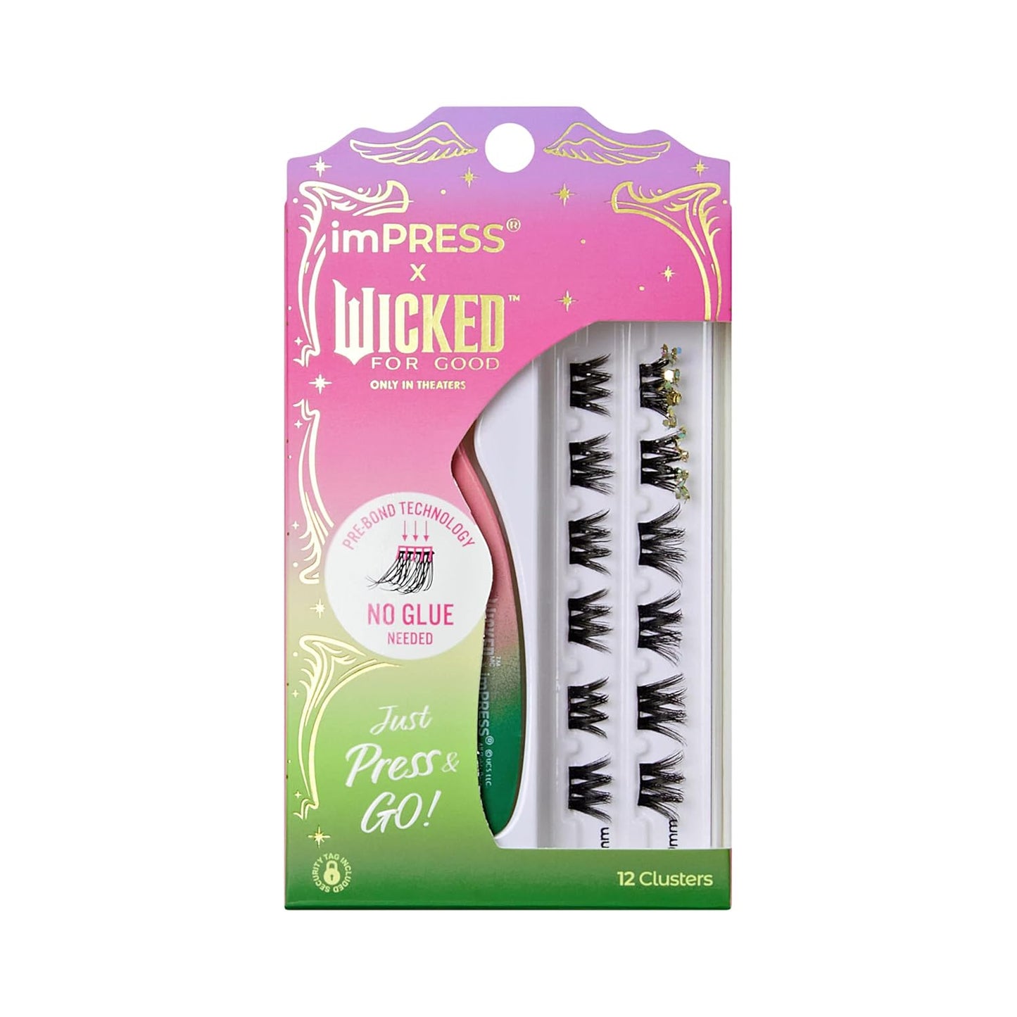 Press On Self Adhesive Eyelashes - Natural Volume 8mm-10mm Lashes with Purple Glitter | 12 Lash Clusters & Mini Applicator