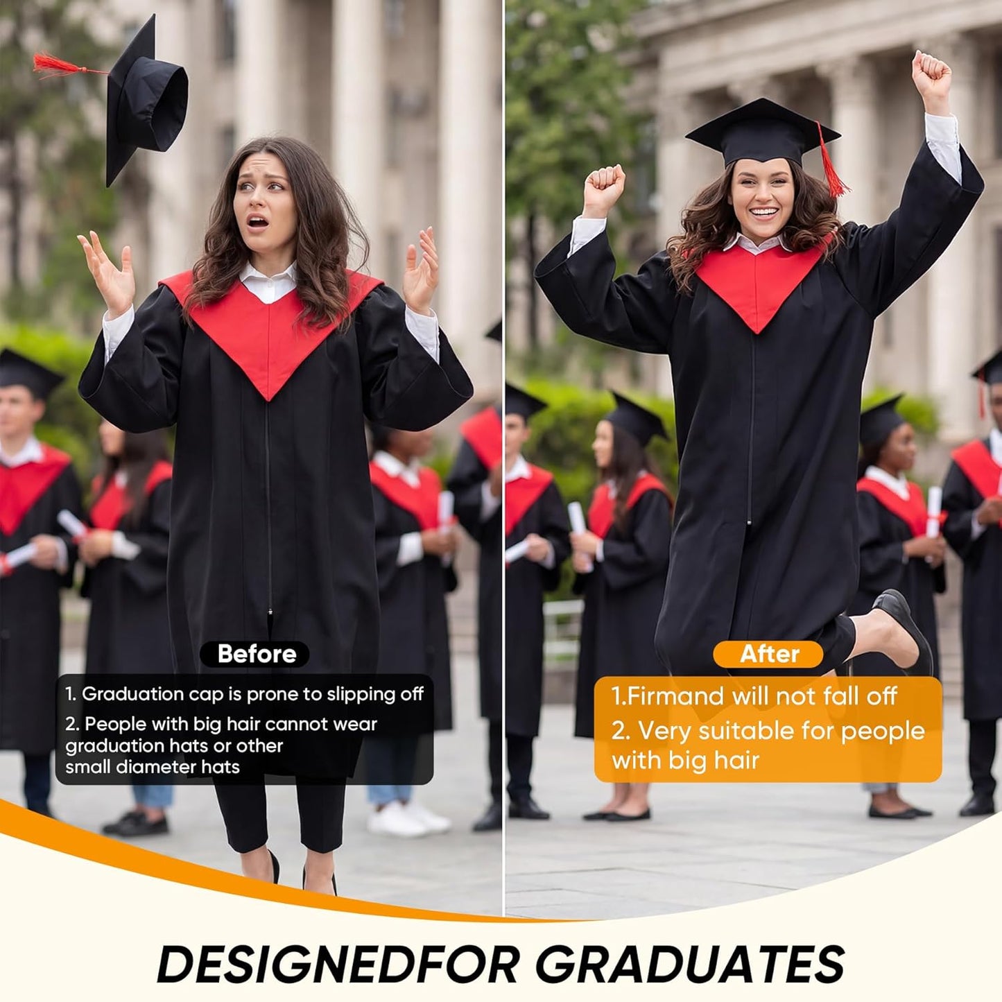 Graduation Cap Headband - 2 Pack Hairband Inserts for Perfect Fit | Black Grad Accessories
