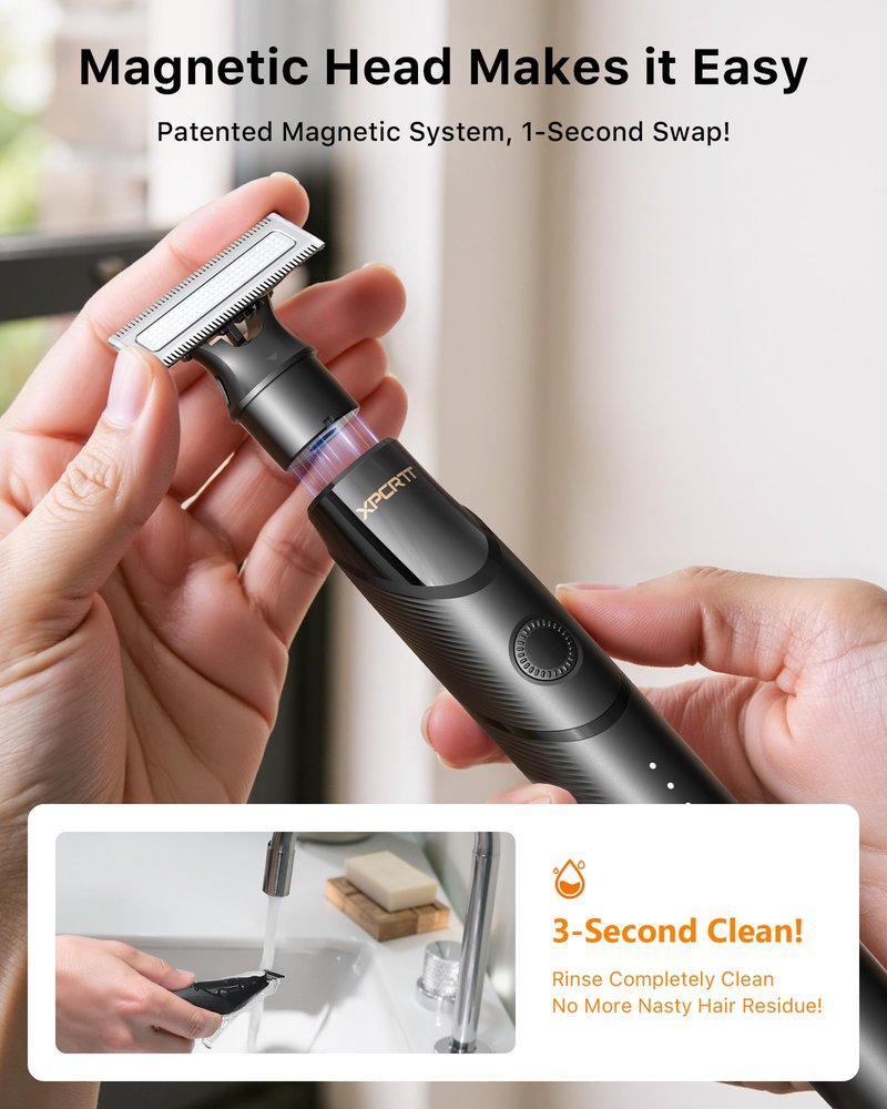 Trimcoo Men's Electic Beard Trimmer with 12-in-1 Rotating Combs - Professional Precision Styling,Magnetic Snap Blade, Wet/Dry Use, USB-C Fast Charge, Travel Friendly - Ideal for All Beard Styles