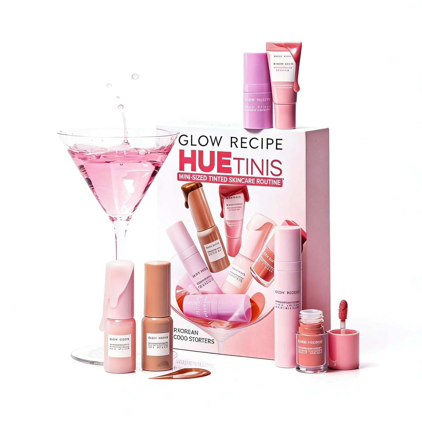 Glow Recipe HueTinis Mini Tinted Skincare Set | 7-Piece Glowing Skin Kit with Niacinamide & Hyaluronic Acid - Travel Size Essentials for Natural Radiance