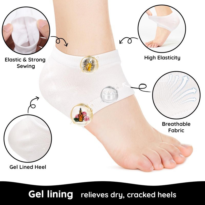 Segbeauty 16pcs Lotion Moisturizing Heel Socks, 8 Pairs Moisturizing Foot Socks Overnight for Cracked Heels Dry Feet, Toeless SPA Sleeping Sock for Men and Women Foot Care, Gel-Lined Sleep Socks Short