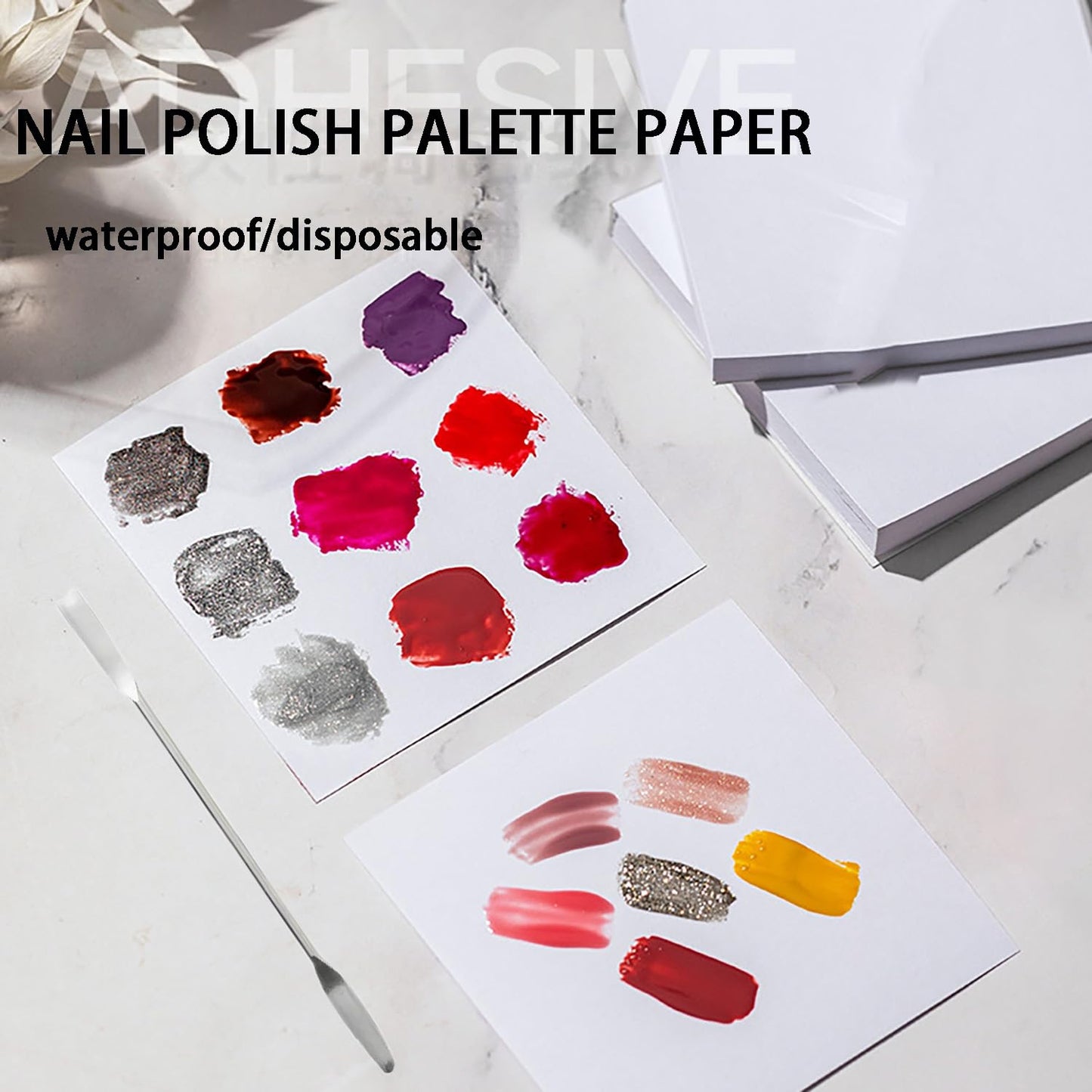 Disposable Nail Polish Palette Paper - 200 Sheets 3x3 Inch Waterproof Mixing Tool with Stirring Rod