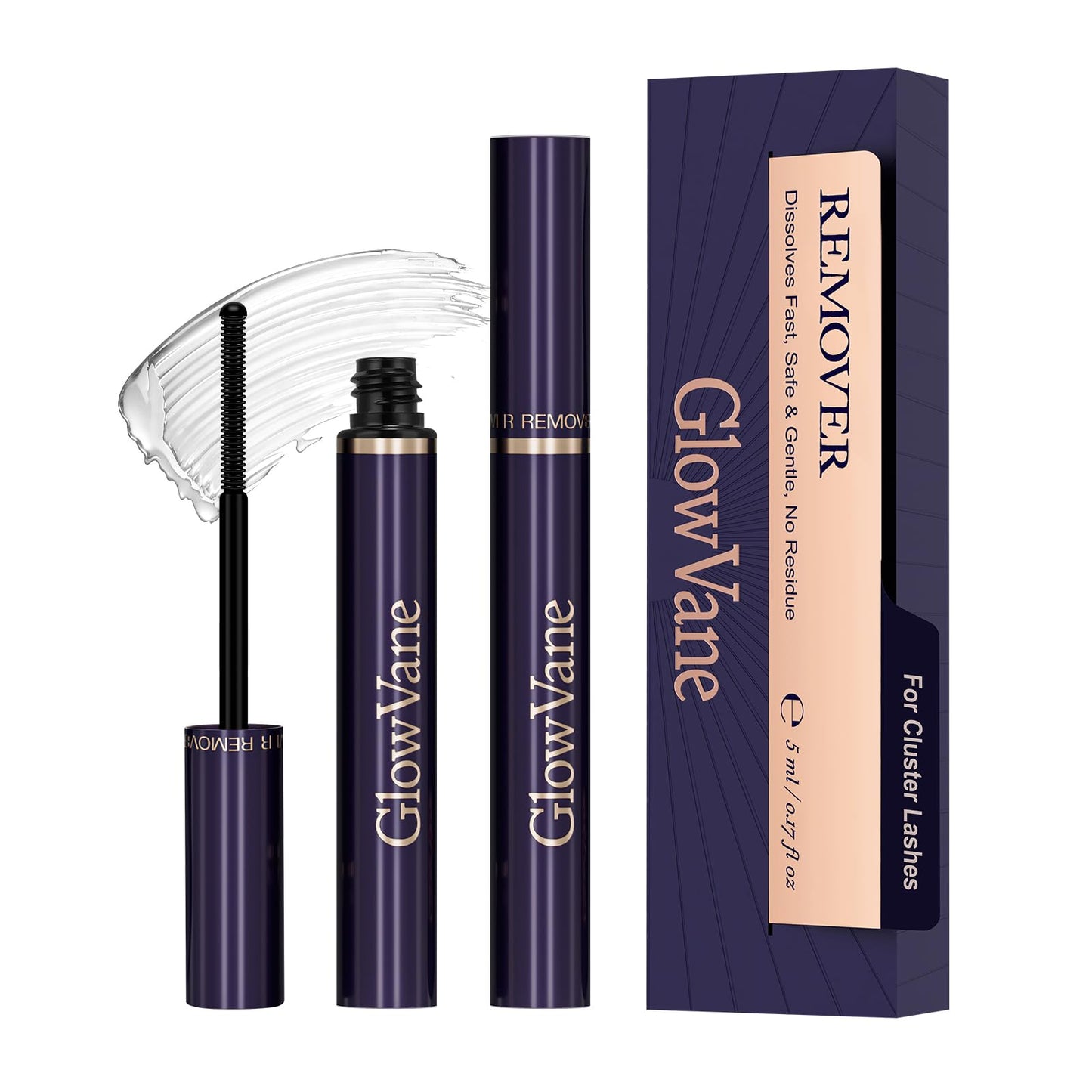 GlowVane Lash Remover for Lash Extensions, Eyelash Glue Remover for Lash Clusters, Gentle Lash Cluster Remover for Bond and Seal Lash Glue, DIY Non-irritating Cluster Lash Glue Remover at Home (5ml)