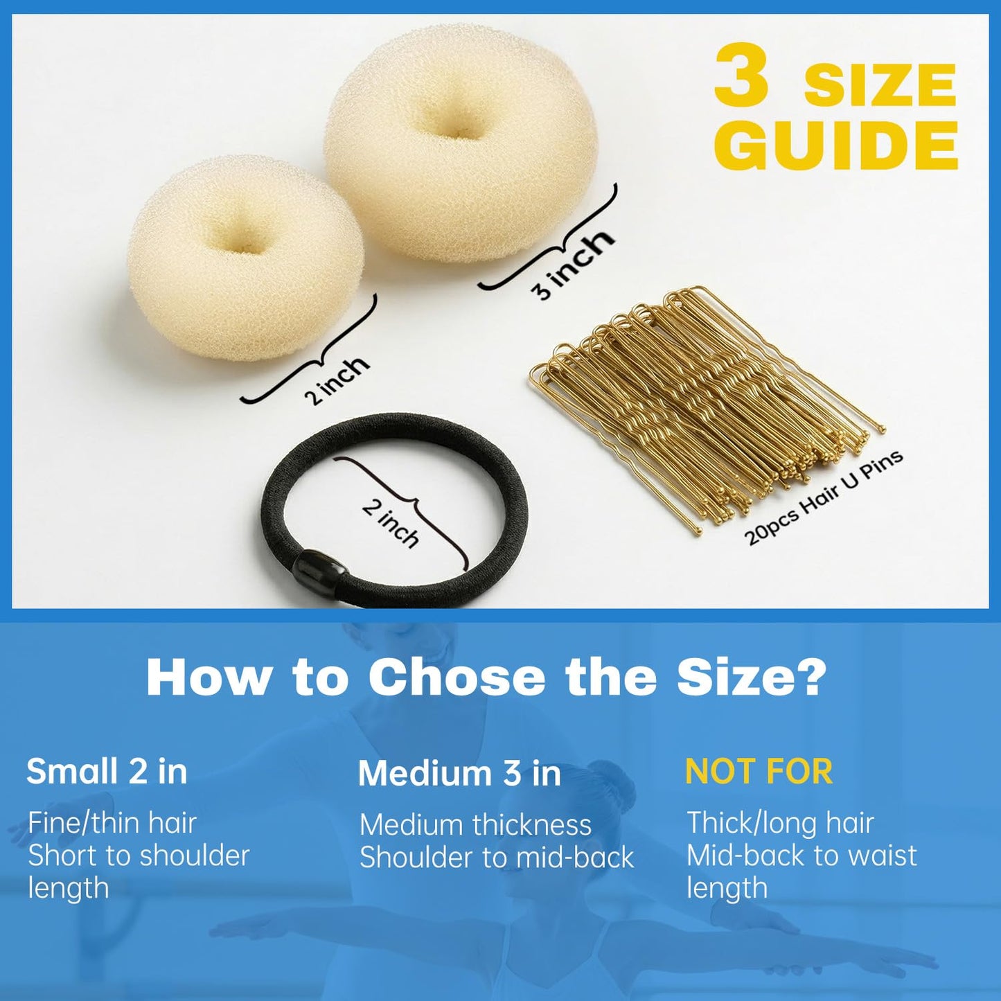 Hair Donut Bun Maker Set - 6 Pcs, Small & Medium Bun Shaper Rings for Women | Includes 5 Hair Ties & 20 U Pins - Beige