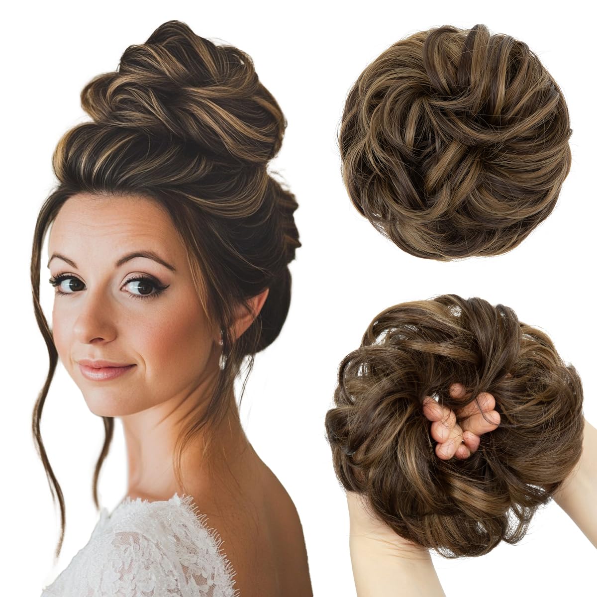 Large Messy Bun Hair Piece - Wavy Curly Synthetic Chignon Ponytail Extensions | Thick Updo for Women - Dirty Blonde