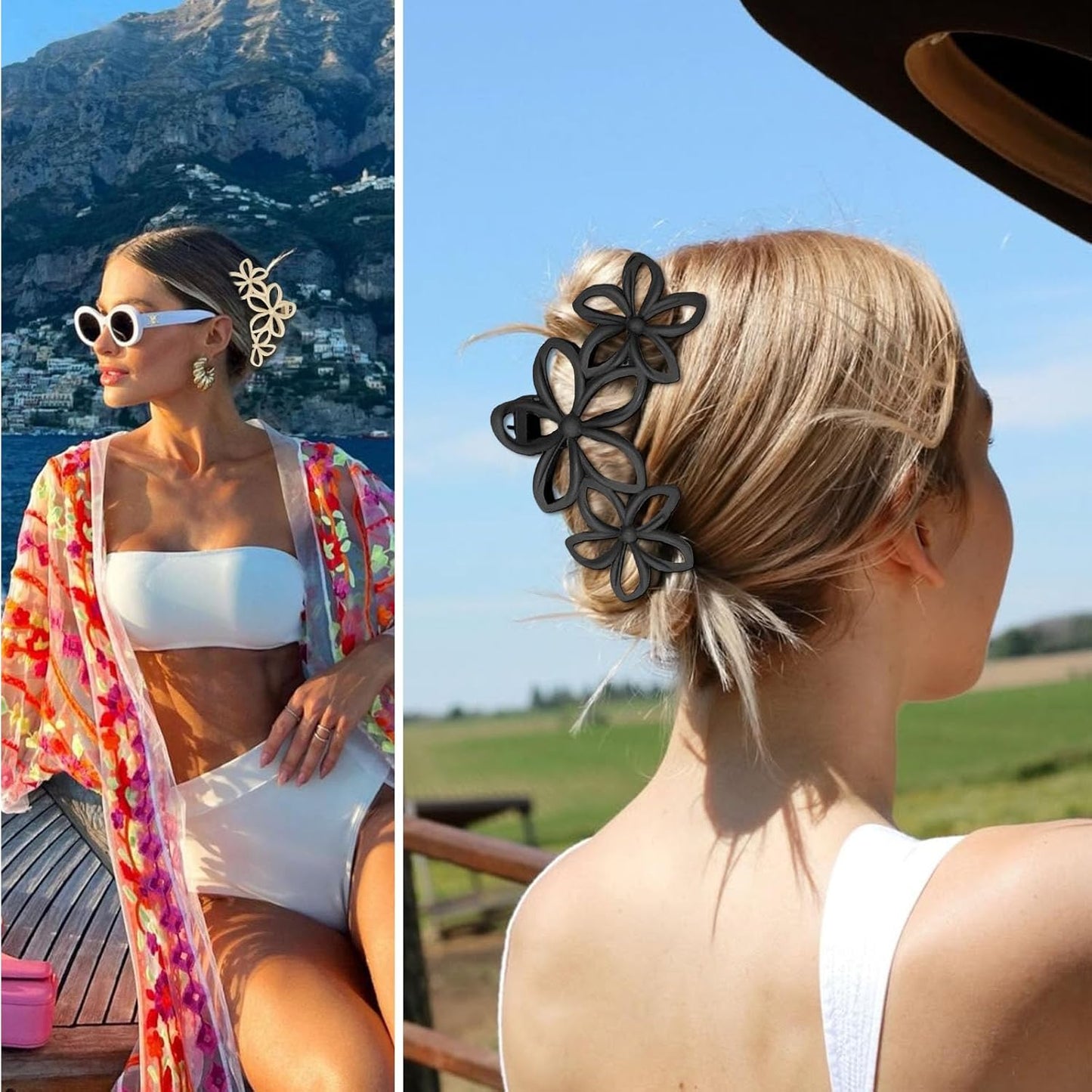 Large Matte Claw Hair Clips for Women - 4Pcs Hawaiian Plumeria Flower Design | Non-Slip Strong Hold Beach Accessories