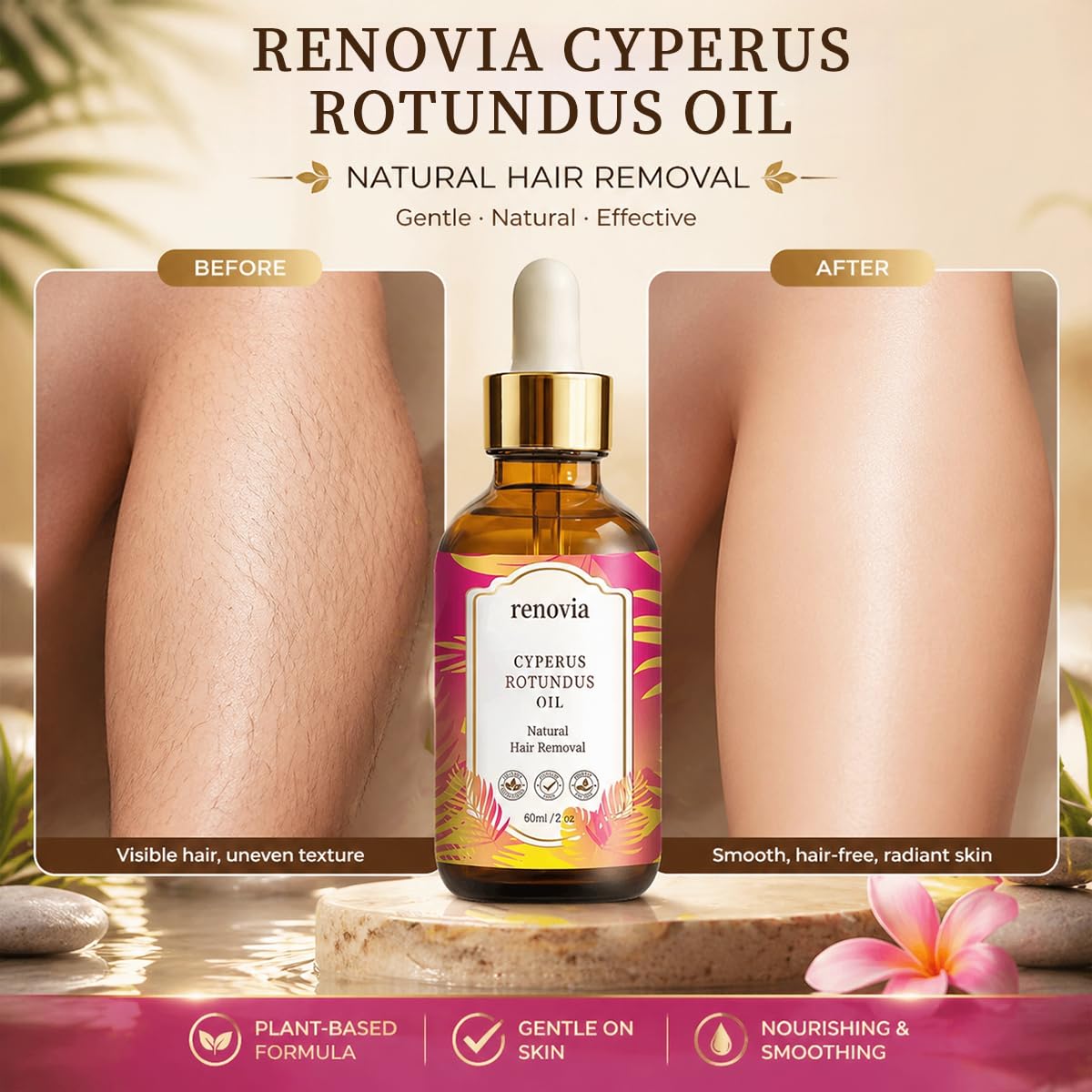 Cyperus Rotundus Oil - Herbal Hair Removal Serum with Peppermint | Moisturizing & Soothing Formula for All Skin Types