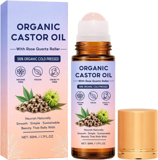 100% Pure Cold Pressed Castor Oil - Hexane-Free Roll-On Applicator for Face, Body, Hair & Scalp Care (1 oz)