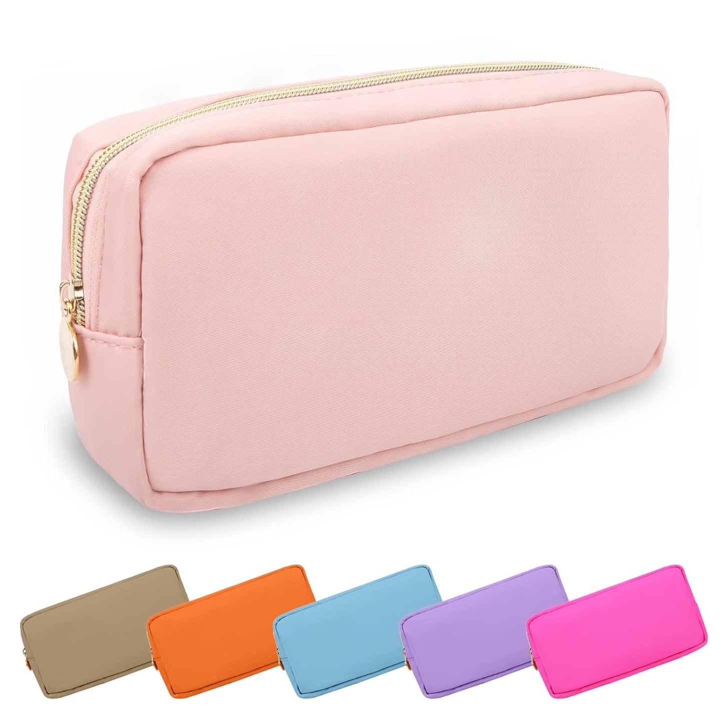 Waterproof Mini Floral Makeup Bag - Nylon Travel Pouch for Women | Cute Zipper Toiletry Organizer (Mini White-Flowers)