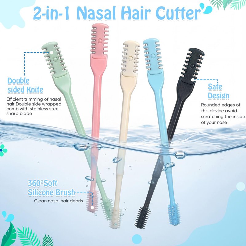 Lanties 24 Pcs 2-in-1 Nasal Hair Cutter Double Sided Nose Hair Trimmer Bulk for Women Men Portable 360° Rotating Manual Nose Nasal Knife Soft Cleaning Brush Box Package Multicolor
