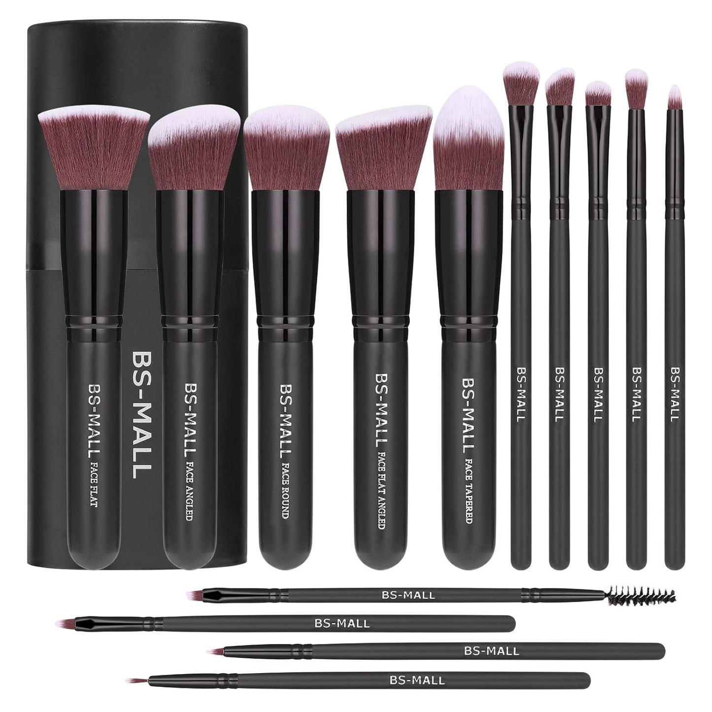 Premium Synthetic Makeup Brushes Set - 14 Pcs Foundation, Powder, Concealers & Eye Shadows | Rose Golden with Black Case