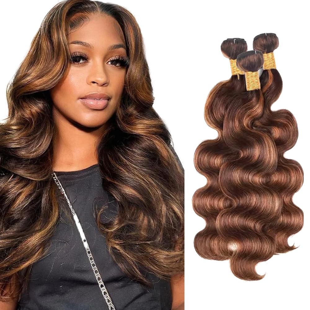 Brown Bundles Human Hair Highlight Body Wave Bundles P430 Human Hair Bundle 12 14 16 inch Two Tone Brown and Dark Brown Bundle