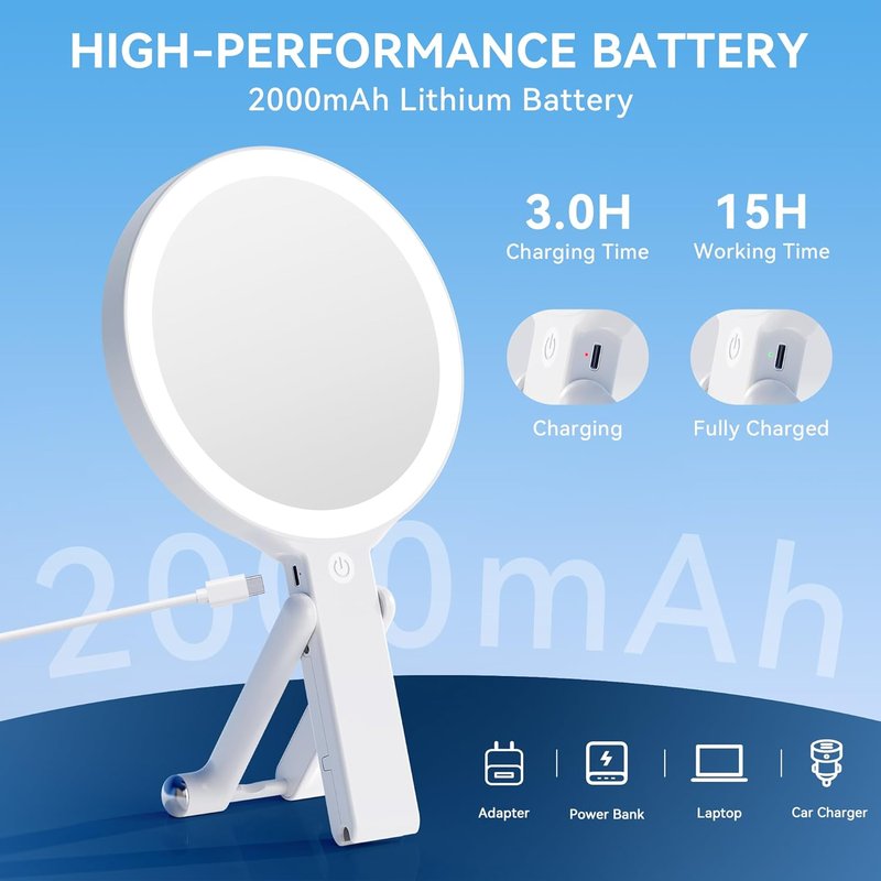 Travel Makeup Mirror with Lights - Double-Sided 30X/1X Magnifying | Portable Handheld with 3 Color Lighting & Adjustable Brightness