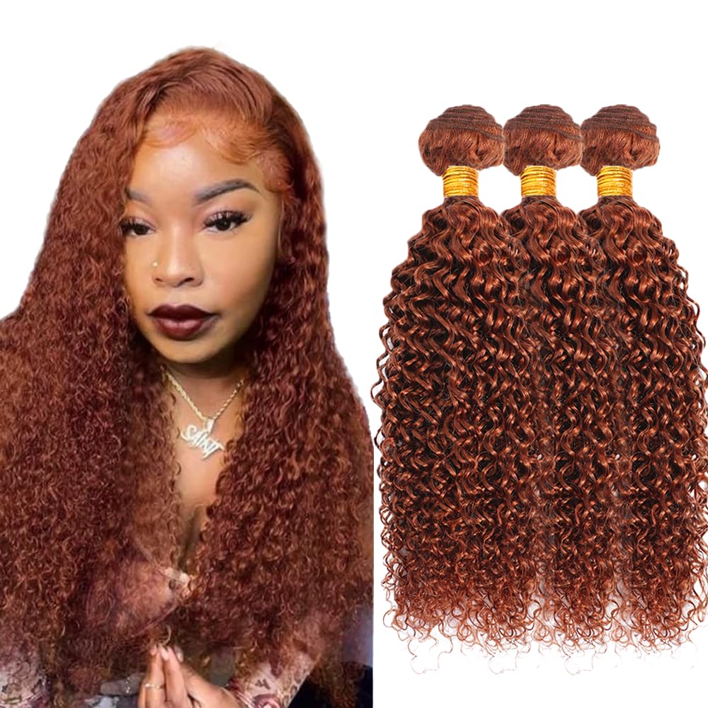 Copper Brown Bundles Human Hair Color 33 Kinky Curly Bundles 18 20 22 Inch Huxowax Brazilian Virgin Soft and Silky Remy Hair Extensions Auburn Brown Kinky Curly Bundle 300g